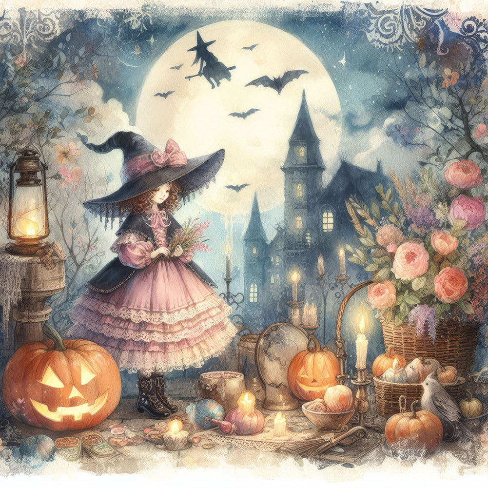 Pumpkin Girl 40*40CM(Canvas) Full Round Drill Diamond Painting