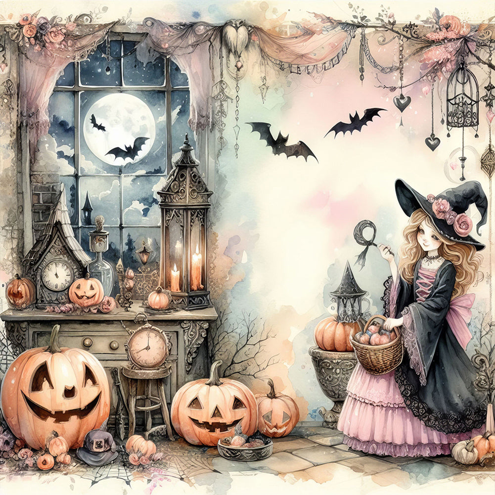 Pumpkin Girl 40*40CM(Canvas) Full Round Drill Diamond Painting