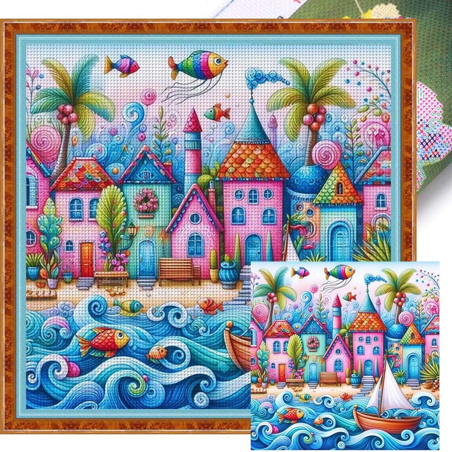 Colorful Cabin - Full 14CT Stamped Cross Stitch 40x40CM - Huacan