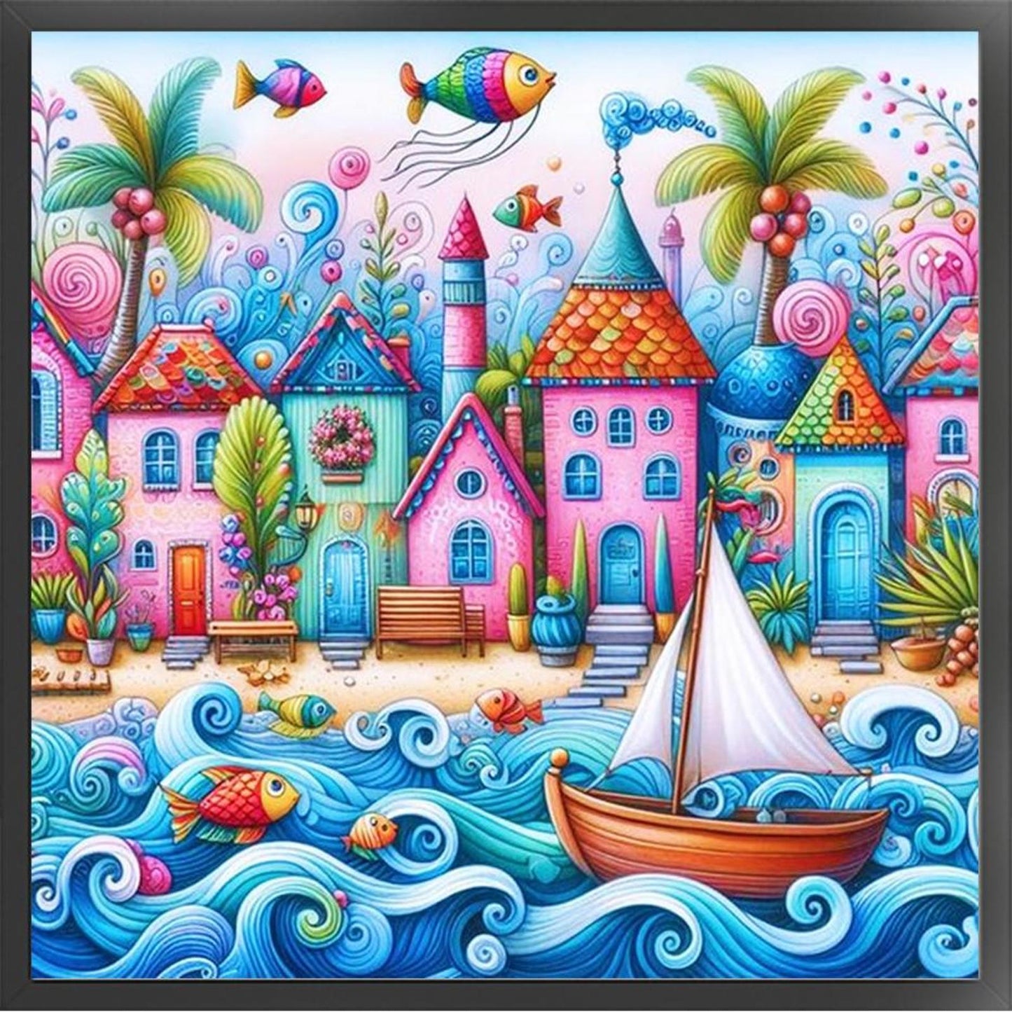 Colorful Cabin - Full 14CT Stamped Cross Stitch 40x40CM - Huacan