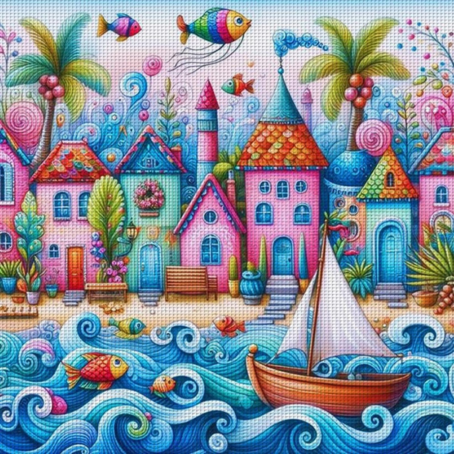 Colorful Cabin - Full 14CT Stamped Cross Stitch 40x40CM - Huacan