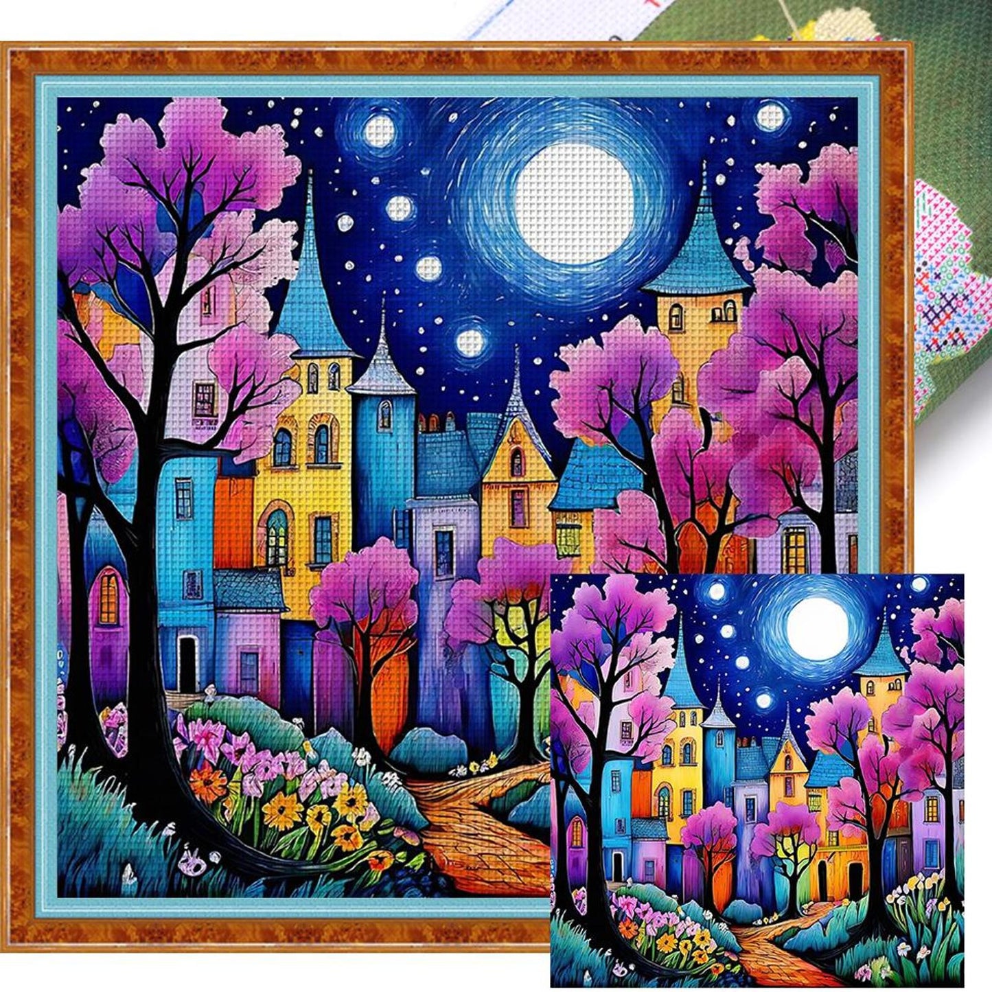 Colorful Cabin - Full 14CT Stamped Cross Stitch 40x40CM - Huacan