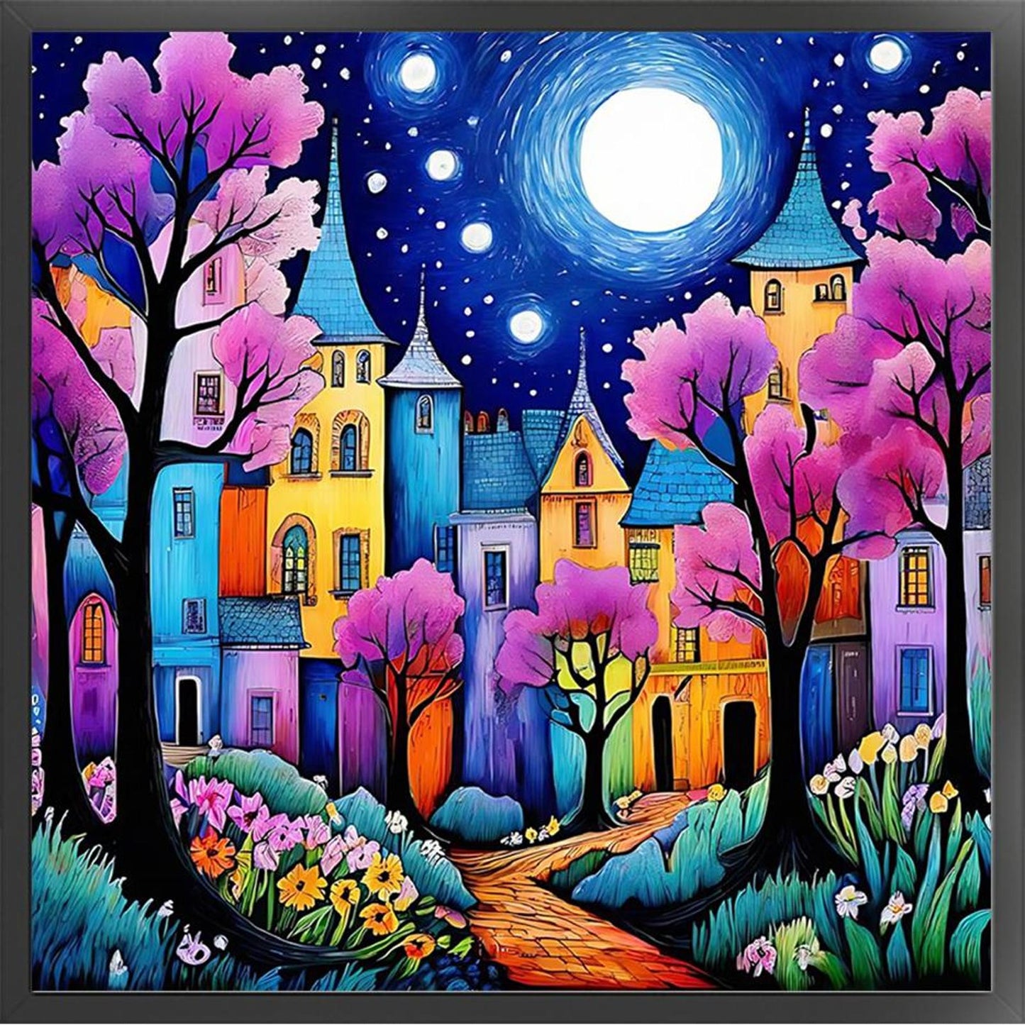 Colorful Cabin - Full 14CT Stamped Cross Stitch 40x40CM - Huacan