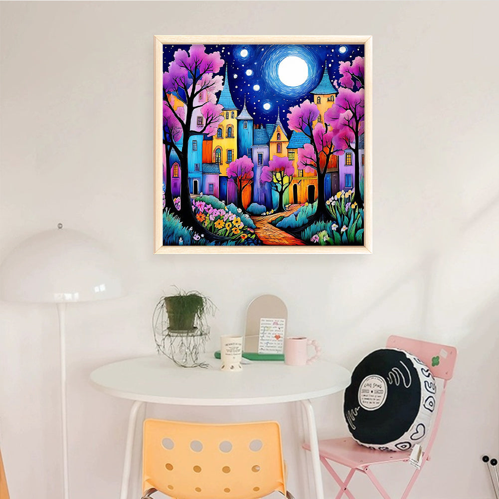 Colorful Cabin - Full 14CT Stamped Cross Stitch 40x40CM - Huacan