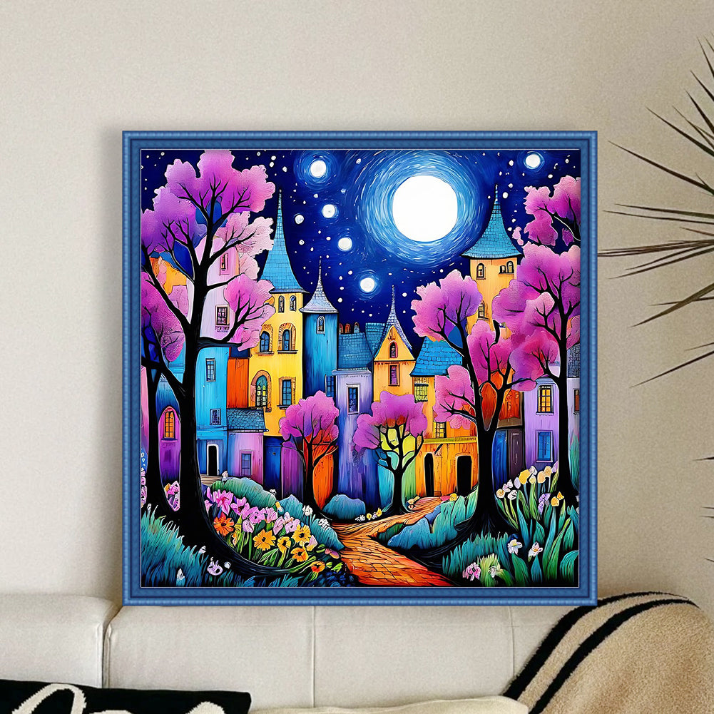 Colorful Cabin - Full 14CT Stamped Cross Stitch 40x40CM - Huacan
