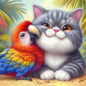 Parrot And Kitten 40*40CM(Canvas) Full Round Drill Diamond Painting
