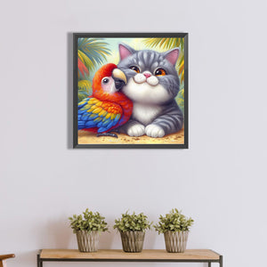 Parrot And Kitten 40*40CM(Canvas) Full Round Drill Diamond Painting