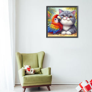 Parrot And Kitten 40*40CM(Canvas) Full Round Drill Diamond Painting