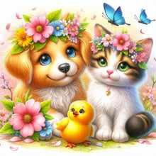 Load image into Gallery viewer, Kitten, Puppy, And Yellow Duck 40*40CM(Canvas) Full Round Drill Diamond Painting
