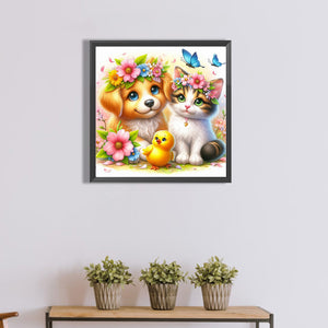 Kitten, Puppy, And Yellow Duck 40*40CM(Canvas) Full Round Drill Diamond Painting