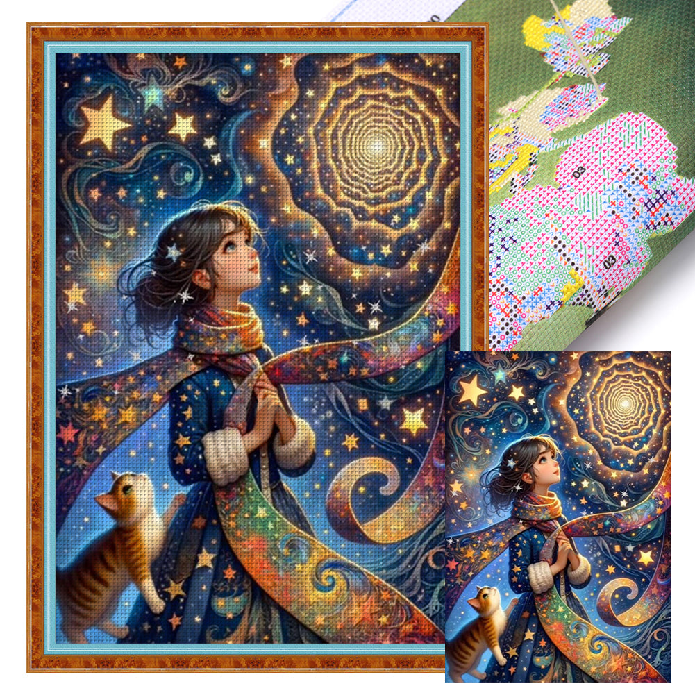 Huancan - Starlight Girl - 50*70CM 11CT 3 Stamped Cross Stitch
