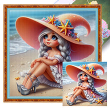 Load image into Gallery viewer, Huancan - Starfish Princess By The Sea - 45*45CM 11CT 3 Stamped Cross Stitch
