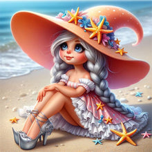 Load image into Gallery viewer, Huancan - Starfish Princess By The Sea - 45*45CM 11CT 3 Stamped Cross Stitch
