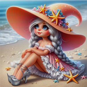Huancan - Starfish Princess By The Sea - 45*45CM 11CT 3 Stamped Cross Stitch