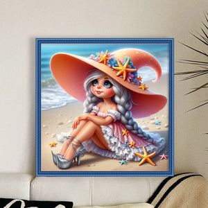 Huancan - Starfish Princess By The Sea - 45*45CM 11CT 3 Stamped Cross Stitch