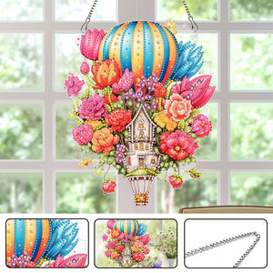Acrylic Special Shaped Hot Air Balloon Flower Diamond Painting Hanging Decor
