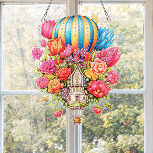 Acrylic Special Shaped Hot Air Balloon Flower Diamond Painting Hanging Decor