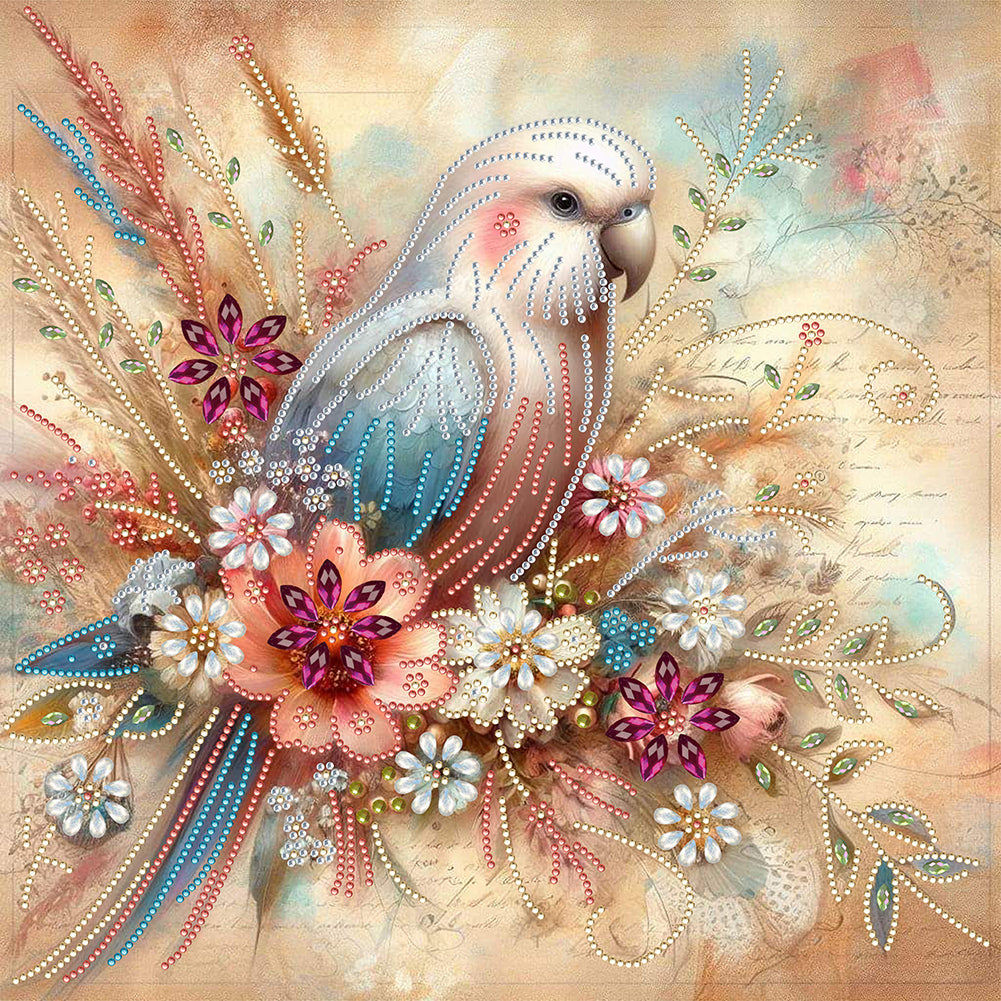 Flowers And Parrots 40*40CM(Canvas) Partial Special Shaped Drill Diamond Painting