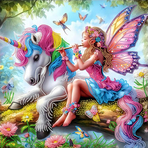 Butterfly Girl And Unicorn 55*55CM(Canvas) Partial Special Shaped Drill Diamond Painting