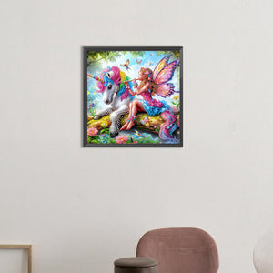 Butterfly Girl And Unicorn 55*55CM(Canvas) Partial Special Shaped Drill Diamond Painting