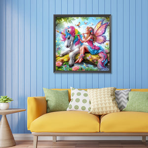Butterfly Girl And Unicorn 55*55CM(Canvas) Partial Special Shaped Drill Diamond Painting