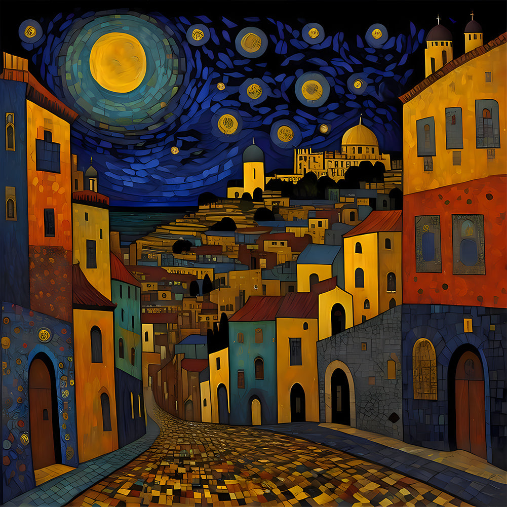 Colorful House 40*40CM(Canvas) Full Round Drill Diamond Painting