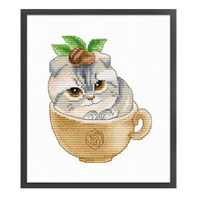 Load image into Gallery viewer, Spring Brand - Cat In A Coffee Cup - 21*23CM 14CT 2 Stamped Cross Stitch Egyptian cotton
