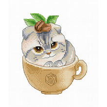 Load image into Gallery viewer, Spring Brand - Cat In A Coffee Cup - 21*23CM 14CT 2 Stamped Cross Stitch Egyptian cotton
