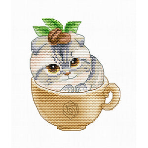 Spring Brand - Cat In A Coffee Cup - 21*23CM 14CT 2 Stamped Cross Stitch Egyptian cotton