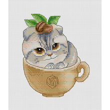 Load image into Gallery viewer, Spring Brand - Cat In A Coffee Cup - 21*23CM 14CT 2 Stamped Cross Stitch Egyptian cotton
