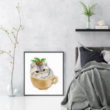 Load image into Gallery viewer, Spring Brand - Cat In A Coffee Cup - 21*23CM 14CT 2 Stamped Cross Stitch Egyptian cotton
