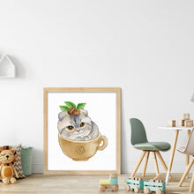 Load image into Gallery viewer, Spring Brand - Cat In A Coffee Cup - 21*23CM 14CT 2 Stamped Cross Stitch Egyptian cotton
