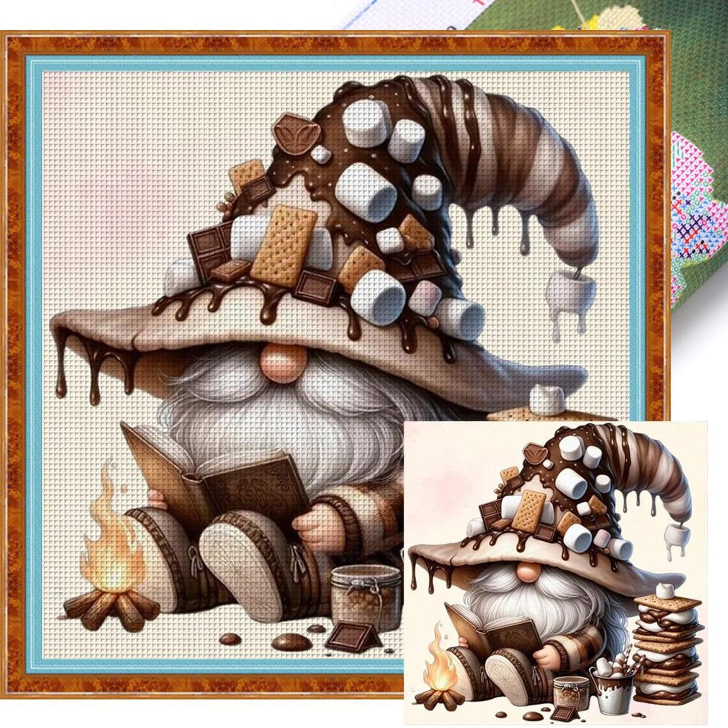 Coffee Gnome - Full 11CT Stamped Cross Stitch 40x40CM - Diy