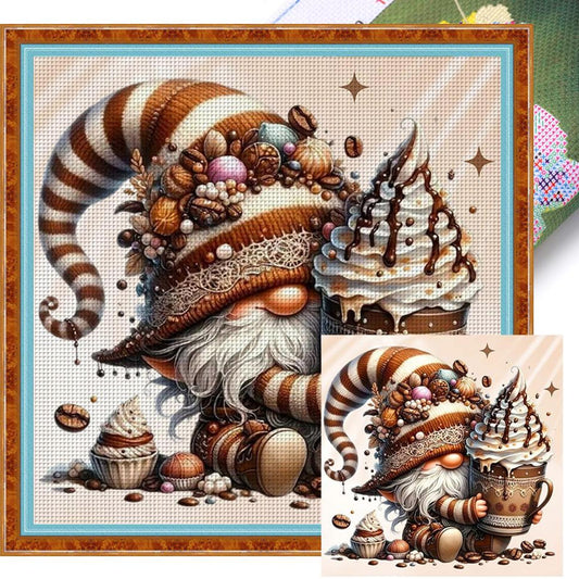 Coffee Gnome - Full 11CT Stamped Cross Stitch 40x40CM - Diy