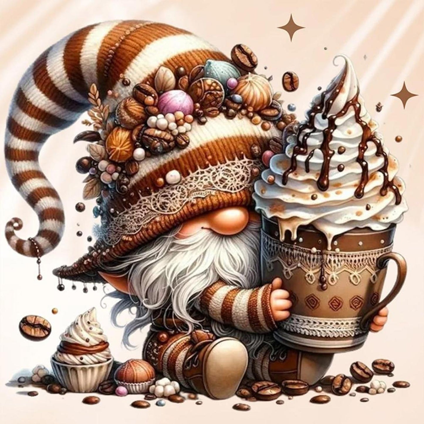 Coffee Gnome - Full 11CT Stamped Cross Stitch 40x40CM - Diy