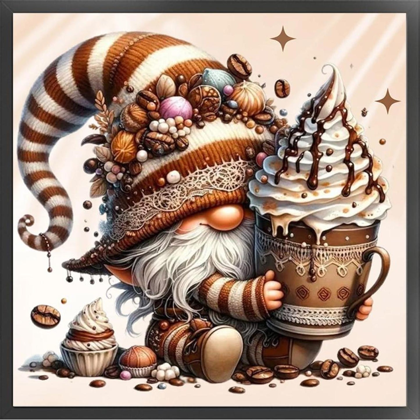 Coffee Gnome - Full 11CT Stamped Cross Stitch 40x40CM - Diy