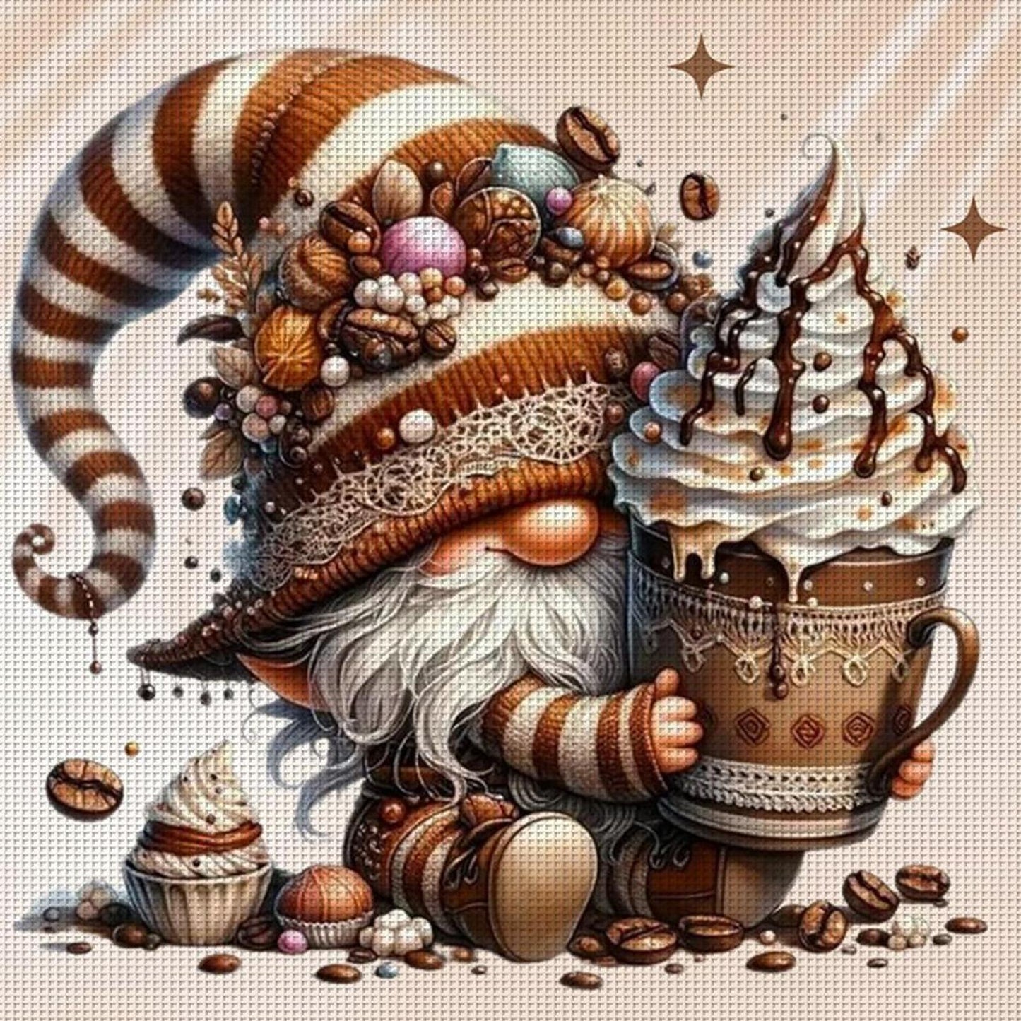 Coffee Gnome - Full 11CT Stamped Cross Stitch 40x40CM - Diy