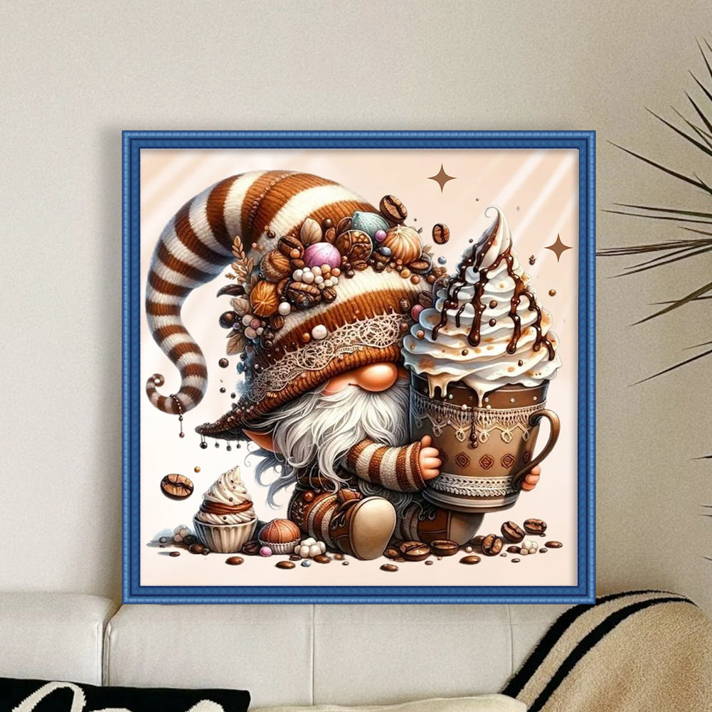 Coffee Gnome - Full 11CT Stamped Cross Stitch 40x40CM - Diy