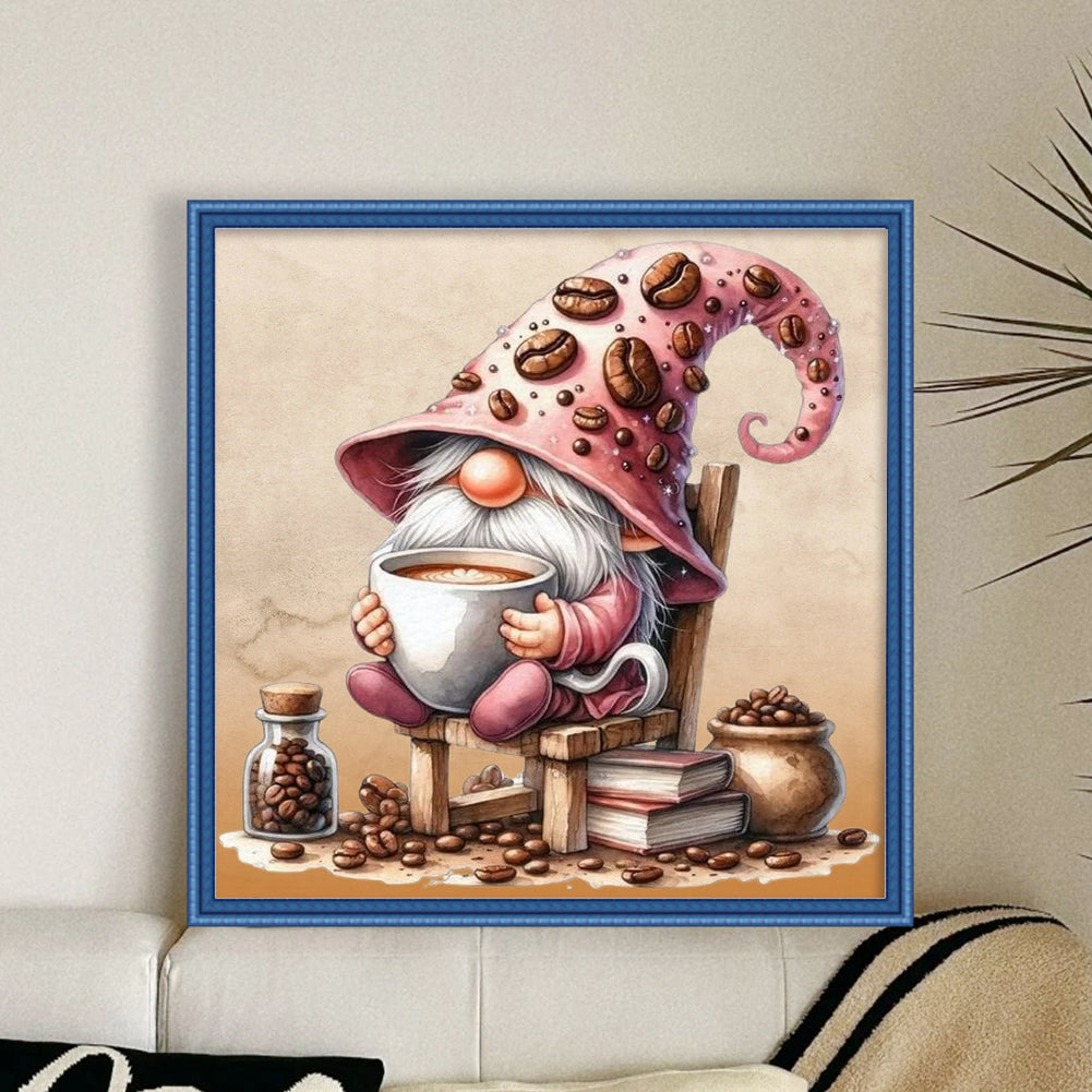 Coffee Gnome - Full 11CT Stamped Cross Stitch 40x40CM - Diy