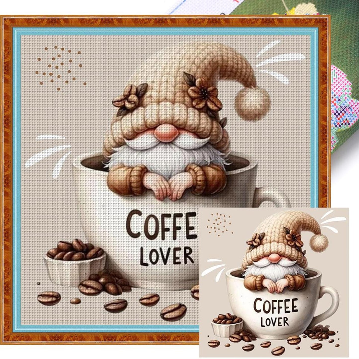 Coffee Gnome - Full 11CT Stamped Cross Stitch 40x40CM - Diy