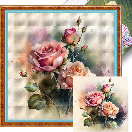 Flowers - Full 11CT Stamped Cross Stitch 40x40CM - Yishu