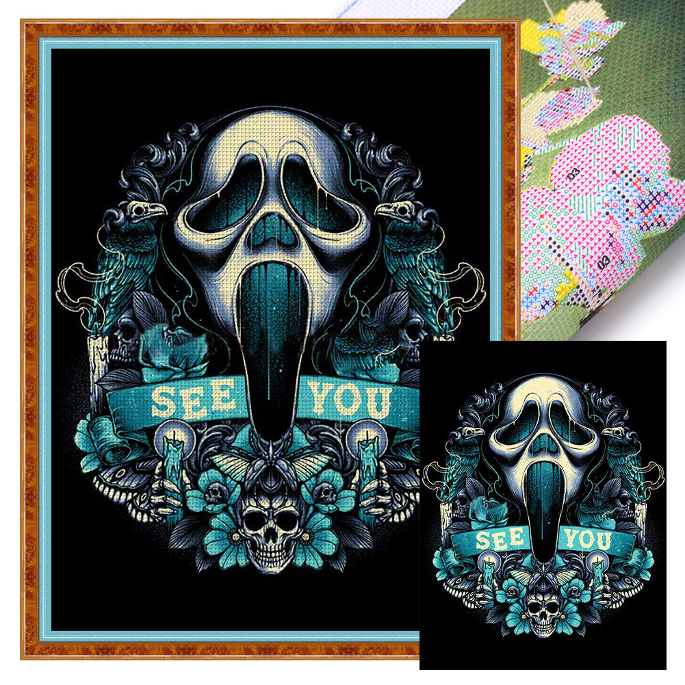 Yishu - Screaming Skeleton - 40*56CM 11CT 3 Stamped Cross Stitch