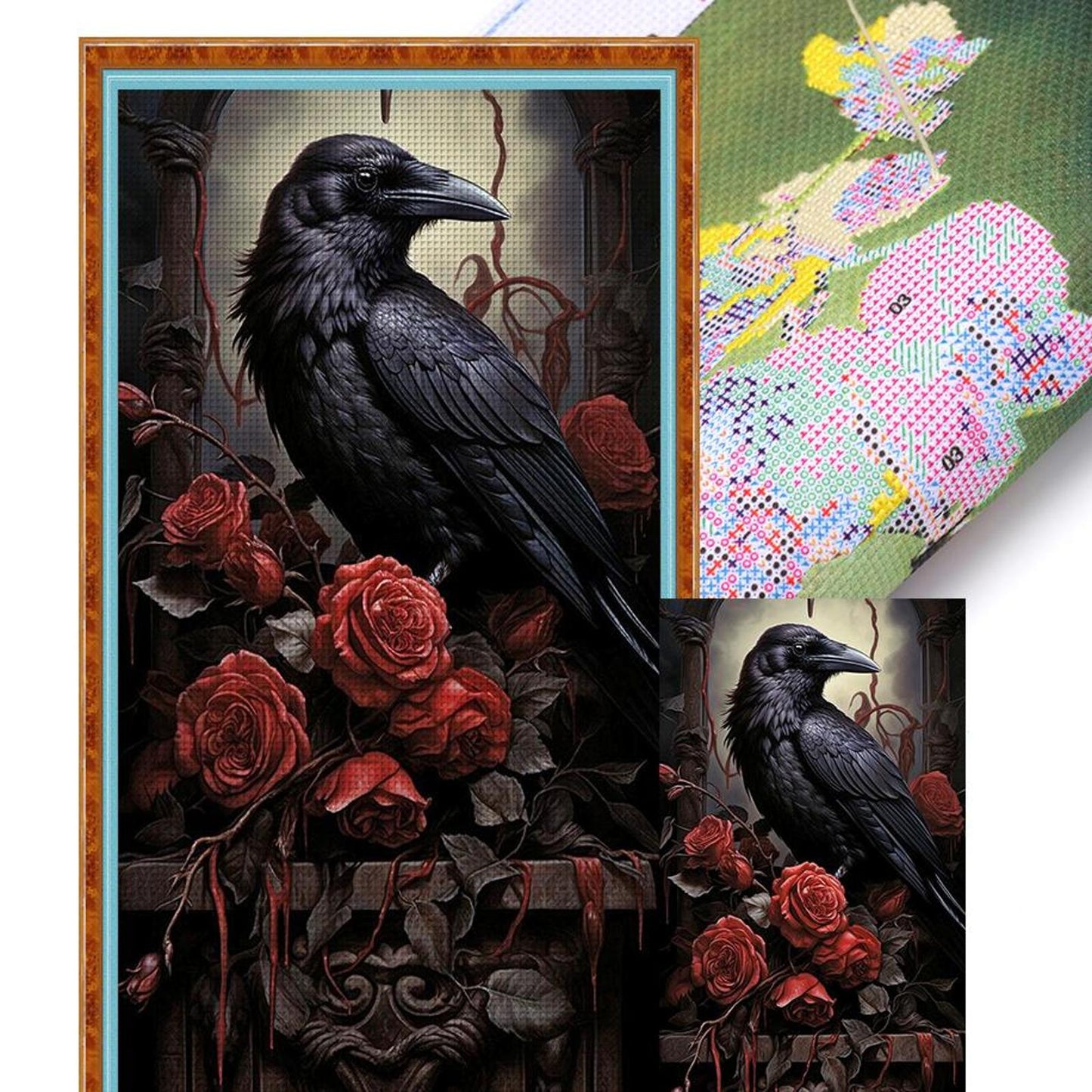 Rose Crow - Full 11CT Stamped Cross Stitch 40x70CM - Yishu