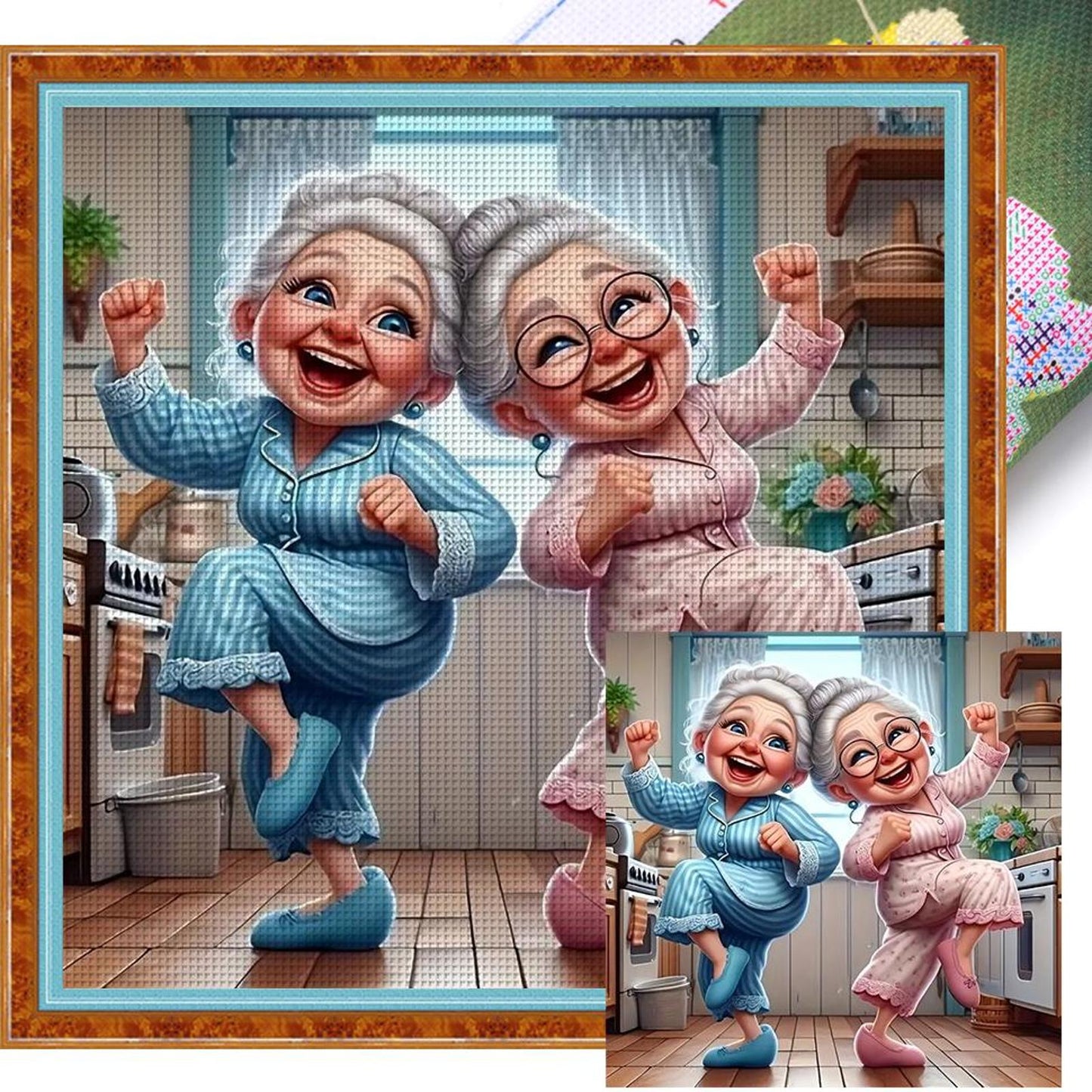 Cheerful Old Lady - Full 11CT Stamped Cross Stitch 45x45CM - Yishu