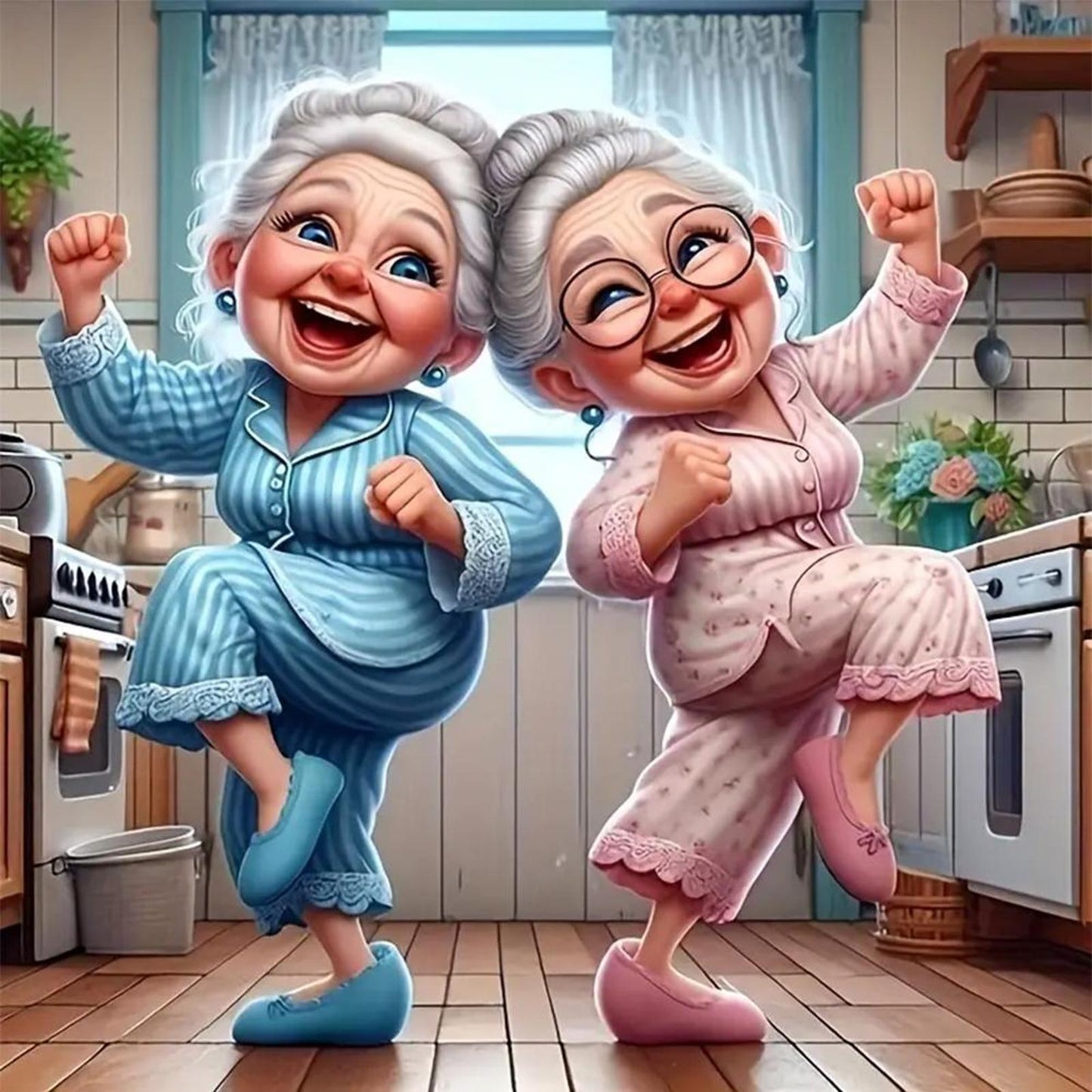Cheerful Old Lady - Full 11CT Stamped Cross Stitch 45x45CM - Yishu