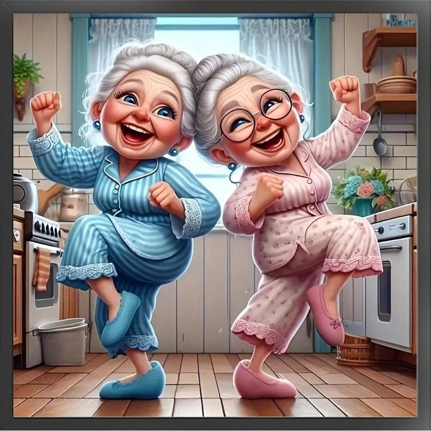 Cheerful Old Lady - Full 11CT Stamped Cross Stitch 45x45CM - Yishu