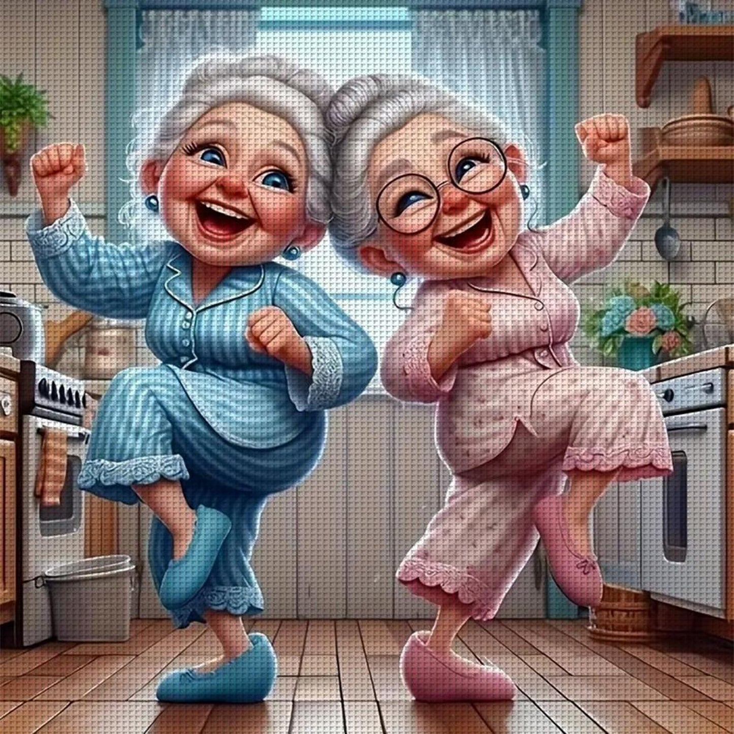 Cheerful Old Lady - Full 11CT Stamped Cross Stitch 45x45CM - Yishu
