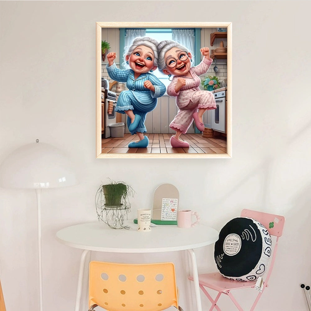 Cheerful Old Lady - Full 11CT Stamped Cross Stitch 45x45CM - Yishu
