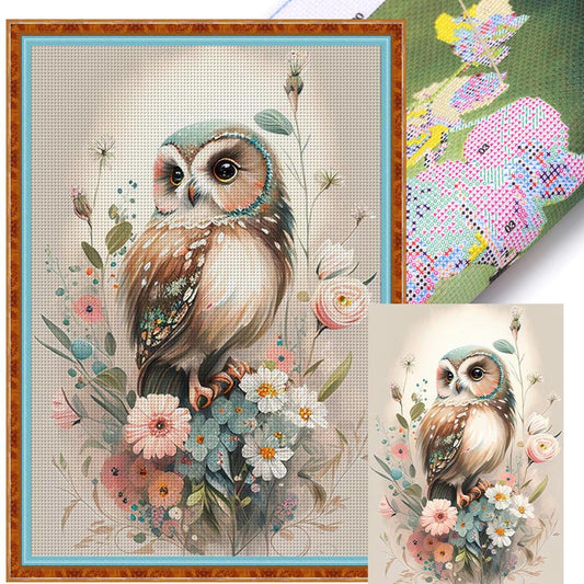 Owl With Flowers - Full 11CT Stamped Cross Stitch 40x60CM - Jinlei