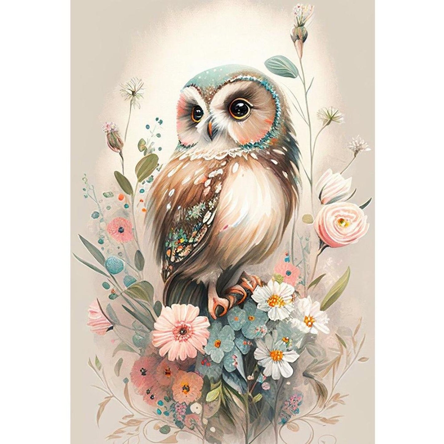 Owl With Flowers - Full 11CT Stamped Cross Stitch 40x60CM - Jinlei